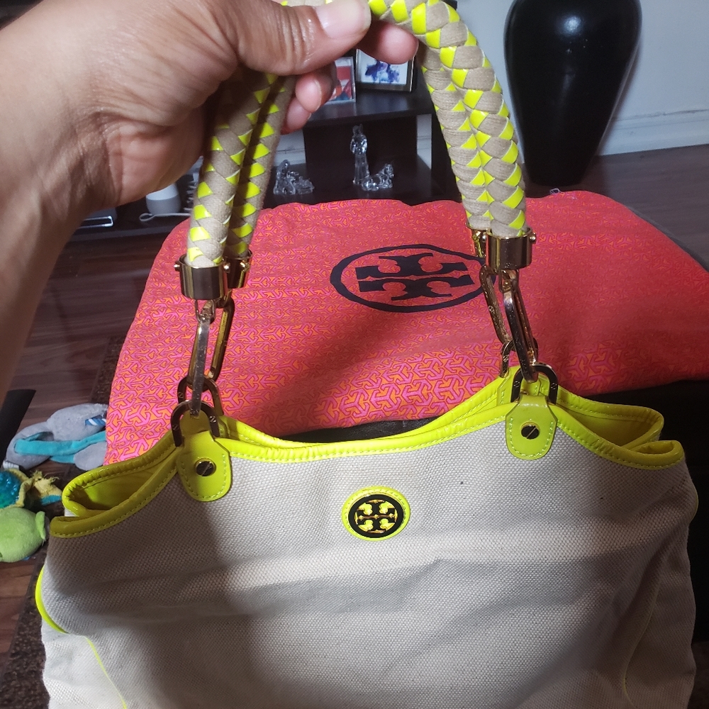 Neon Yellow Tory Burch canvas bag